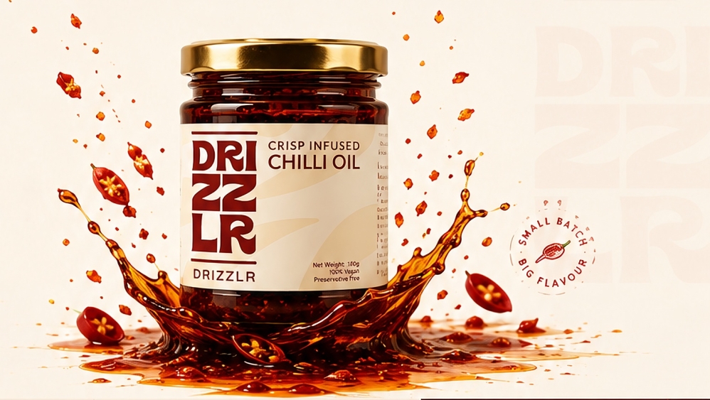 Drizzlr chilli oil with chilli and oil splash